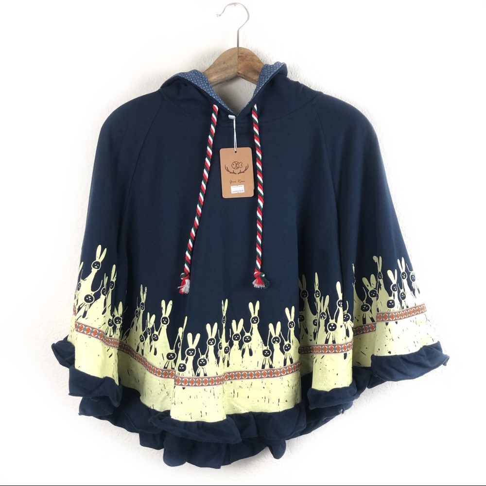 Boutiques Girl's Navy Blue Poncho Bunnies OS NWT